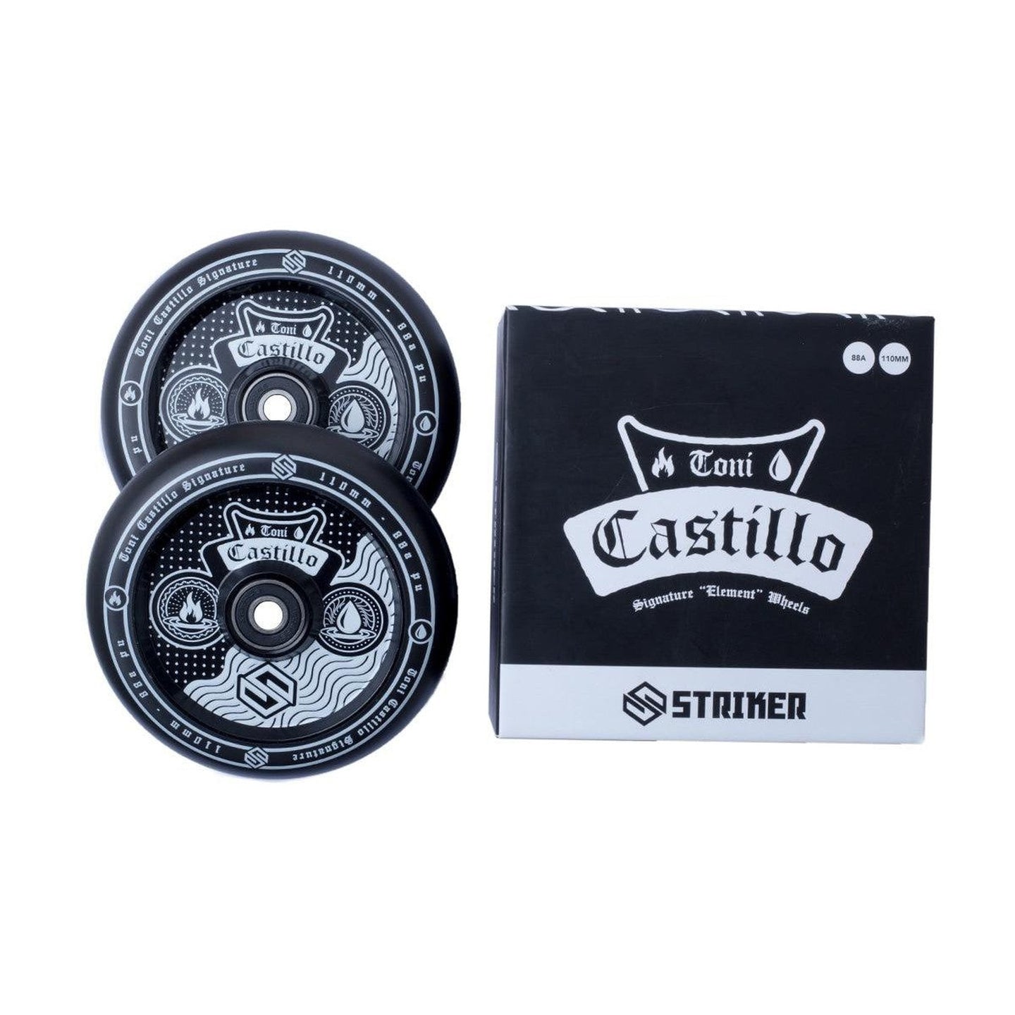 Striker Toni Castillo 110mm Hjul til Løbehjul 2-Pak - Black/White-ScootWorld.dk